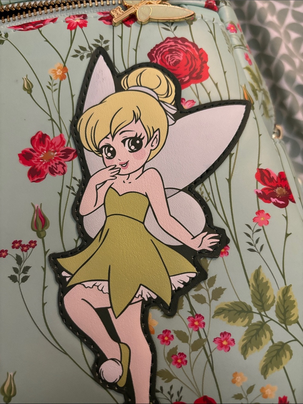 Disney Tinker Bell Floral Mini Backpack - READ DESC *BROKEN /BUSTED TOP ZIPPER* - Picture 4 of 16